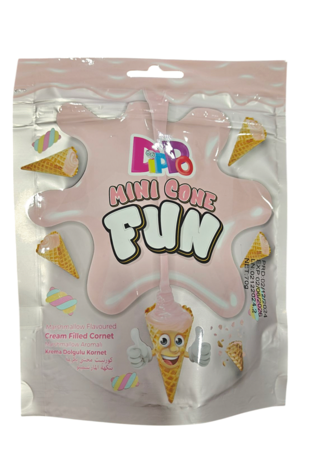 DIPPO MINI CONE FUN MARSHMALLOW FLAVOURED FILLED 70GR