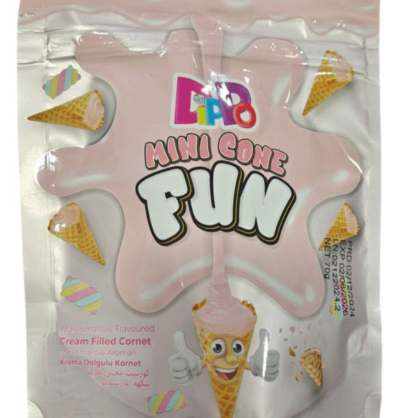 DIPPO MINI CONE FUN MARSHMALLOW FLAVOURED FILLED 70GR