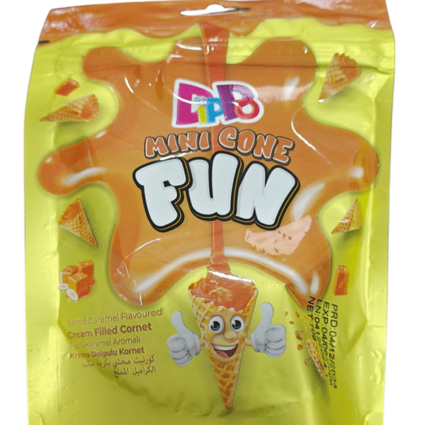 DIPPO MINI CONE FUN SALTED CARAMEL FLAVOURED CREAM FILLED 70GR